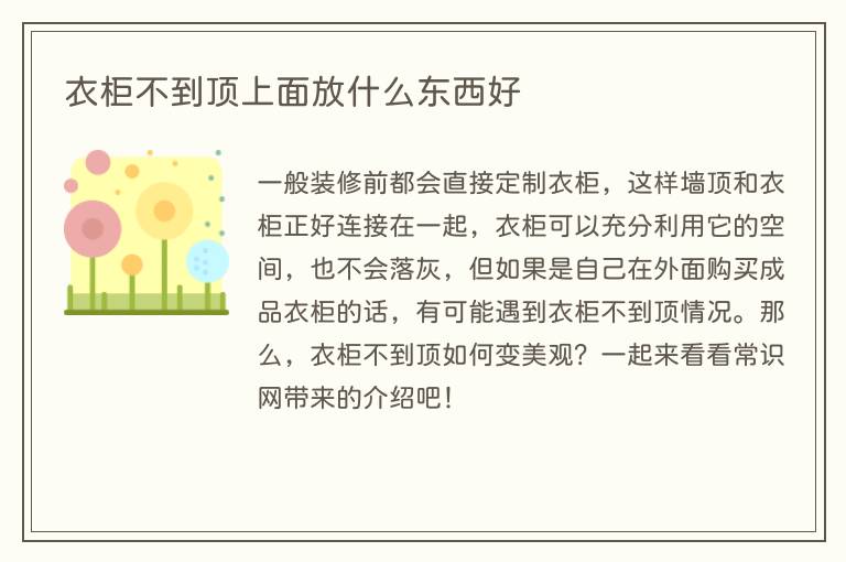 衣柜不到顶上面放什么东西好